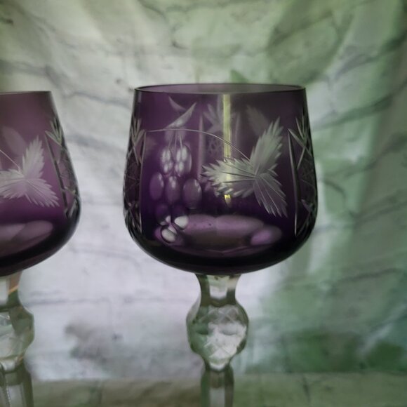Vintage Purple etched Water, Glass, goblet Drink Ware - Picture 3 of 5